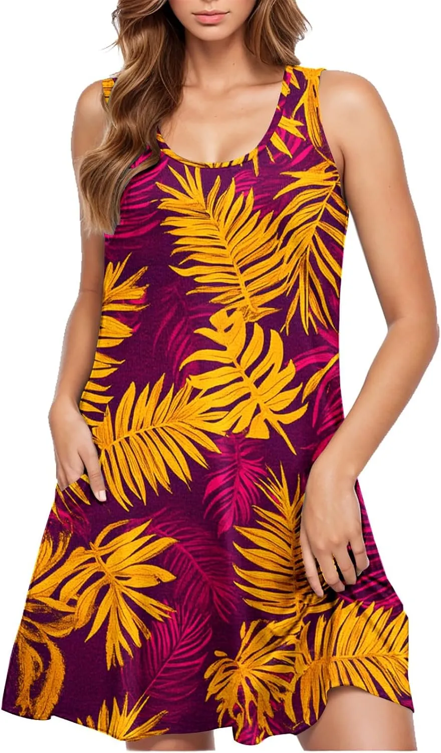 2025 Funny Print Swing Mini Dress for Women Beach Sleeveless Tank Sundresses Summer Scoop Neck T Shirt Tunic Dresses