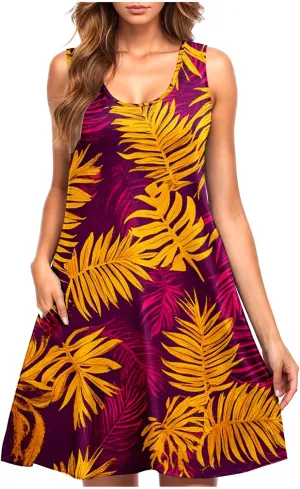 2025 Funny Print Swing Mini Dress for Women Beach Sleeveless Tank Sundresses Summer Scoop Neck T Shirt Tunic Dresses
