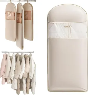2025 New Space Saving Hanging Garment Bag with Self Compression Zipper, Upgrade Dust Cover Clothes Bags for Down Coat, Closet Organizers Heavy Duty Garment Bag Winter Coat Storage (Beige, L)