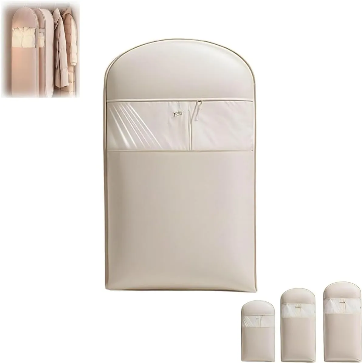 2025 Space Saving Hanging Garment Bag With Self Compression Zipper, Garment Bags For Hanging Clothes, Heavy Duty Garment Bag For Down Coat (Beige, M)