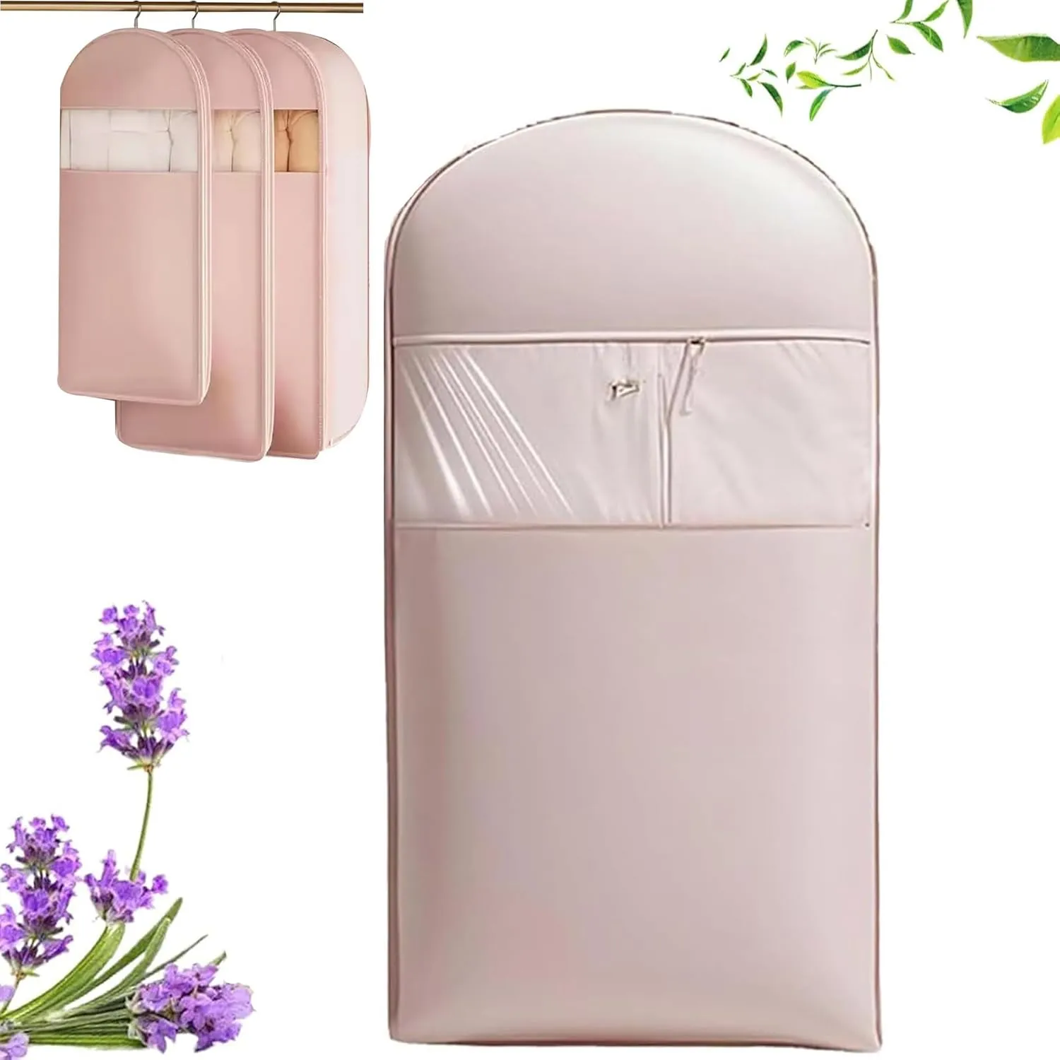 2025 Space Saving Hanging Garment Bag With Self Compression Zipper, Waterproof Dust Cover Clothes Bags For Down Coat,Space Saver Closet Organizers (Pink, M)