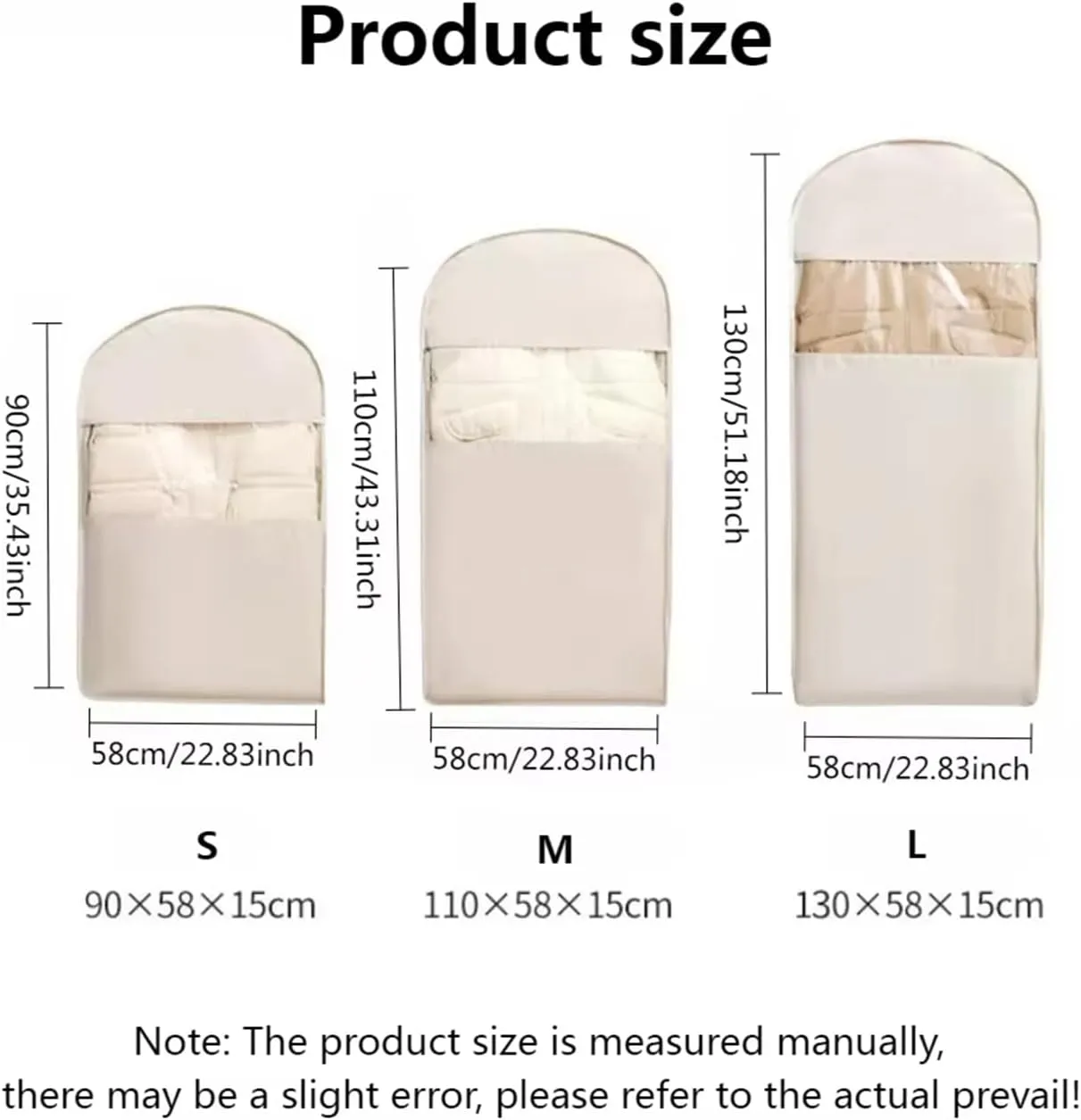 2025 Space Saving Hanging Garment Bag with Self Compression Zipper,garment bags for hanging clothes,Dust Cover Clothes Bags for Down Coat (Beige,M)