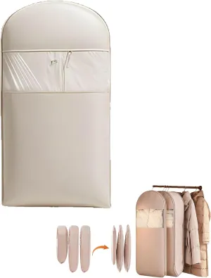 2025 Space Saving Hanging Garment Bag with Self Compression Zipper,garment bags for hanging clothes,Dust Cover Clothes Bags for Down Coat (Beige,M)