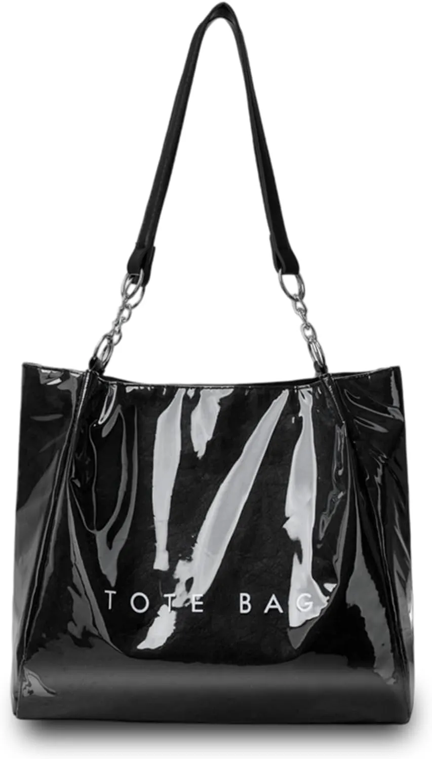 2025 Upgraded PVC Tote Bag, Women's Letters Print Tote Bag, Clear Plastic Tote ShoulderBag