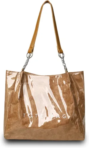 2025 Upgraded PVC Tote Bag, Women's Letters Print Tote Bag, Clear Plastic Tote ShoulderBag