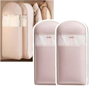 2PCS Space Saving Hanging Garment Bag with Self Compression Zipper,Space Saver Closet Organizers,2025 New Space Saving Hanging Protector (Pink, M)