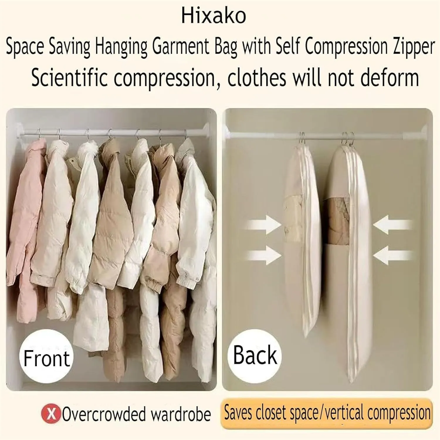 2PCS Space Saving Hanging Garment Bag with Self Compression Zipper,Space Saver Closet Organizers,2025 New Space Saving Hanging Protector (Pink, M)