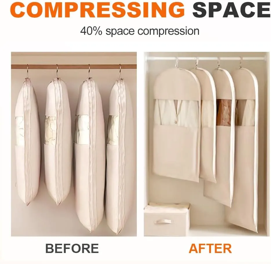 4 Pcs Space Saving Hanging Garment Bag With Self Compression Zipper,35"/43"/52" Space Saver Closet Organizers,Garment Bags For Hanging Clothes For Travel (Pink, 2 Medium 2 Large)