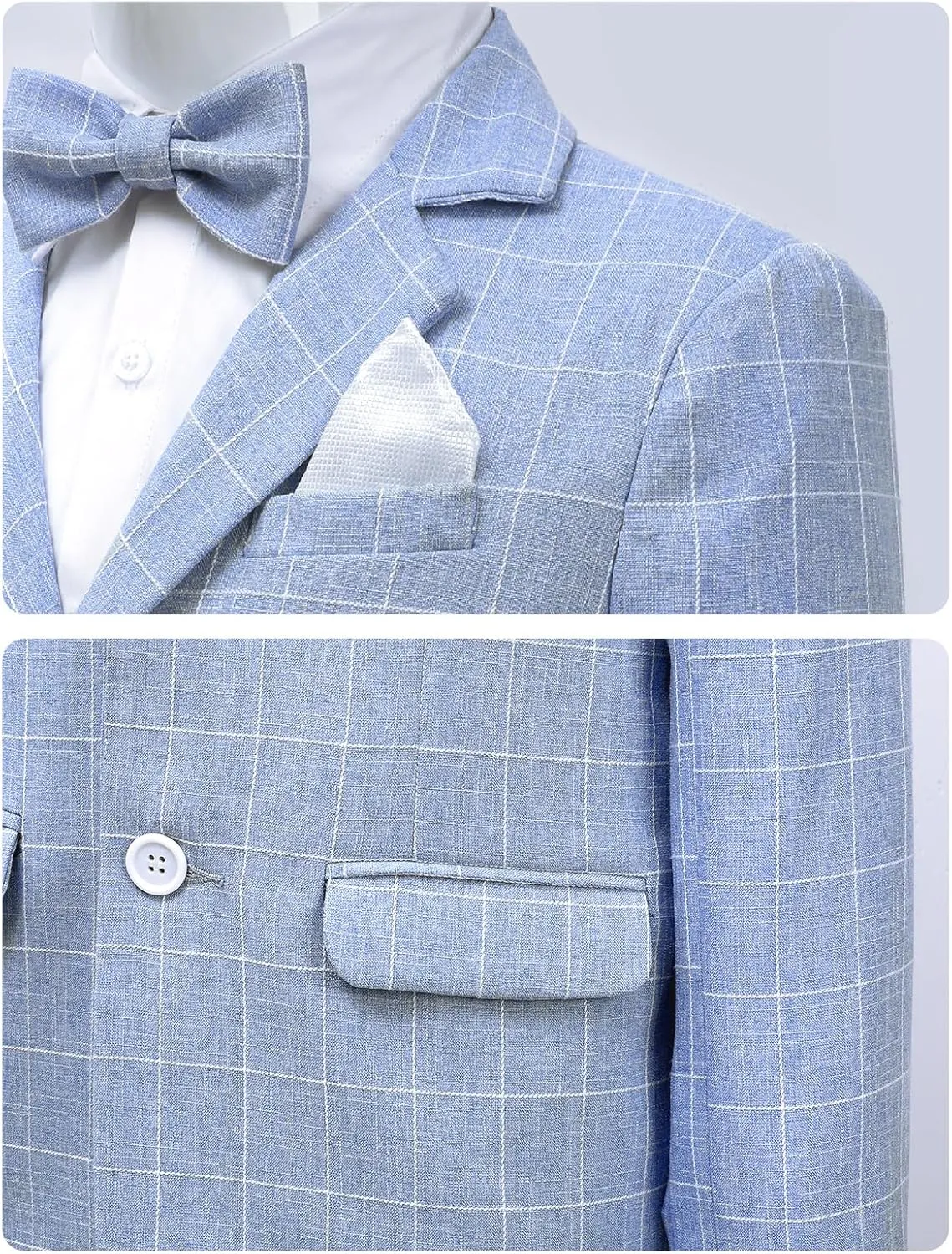 A&J DESIGN Boys' 2-Piece Suits Set Jacket Pants Bow Tie Kids Plaid Formal Outfits