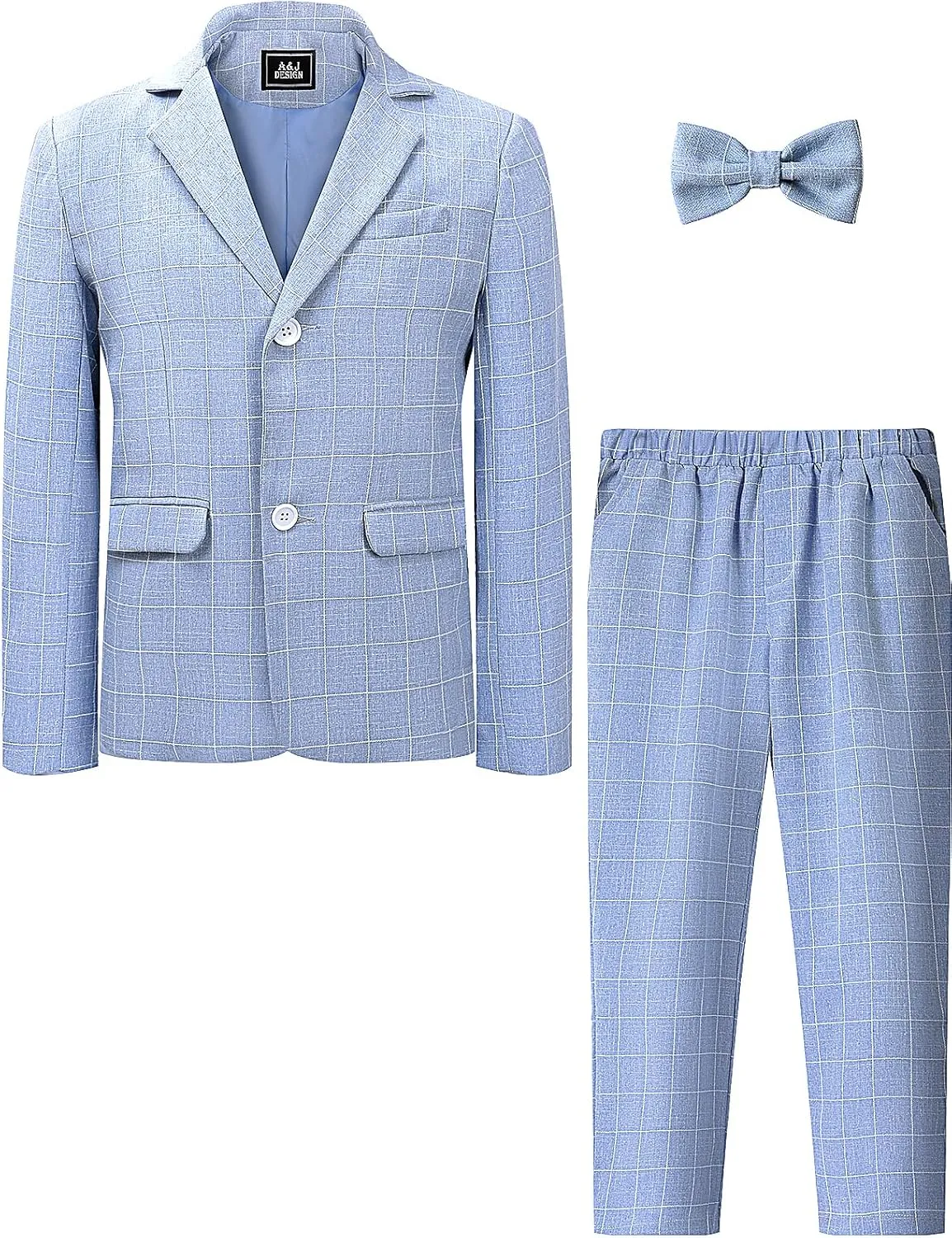 A&J DESIGN Boys' 2-Piece Suits Set Jacket Pants Bow Tie Kids Plaid Formal Outfits