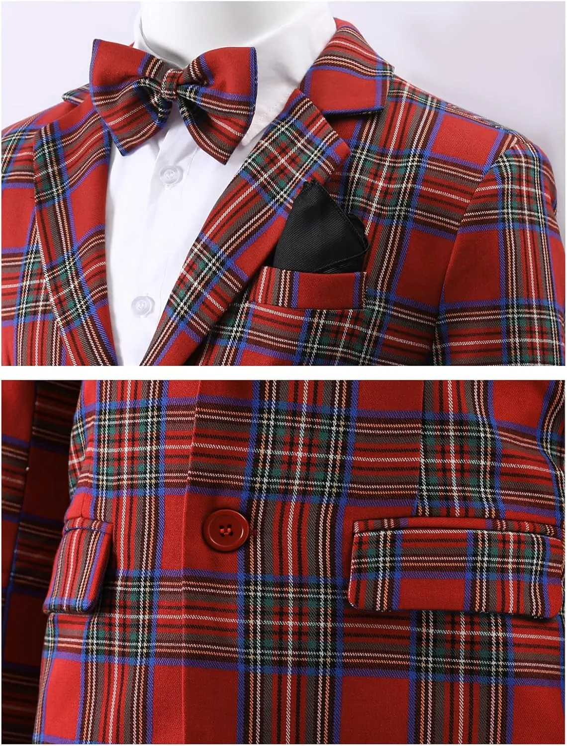 A&J DESIGN Boys' 2-Piece Suits Set Jacket Pants Bow Tie Kids Plaid Formal Outfits