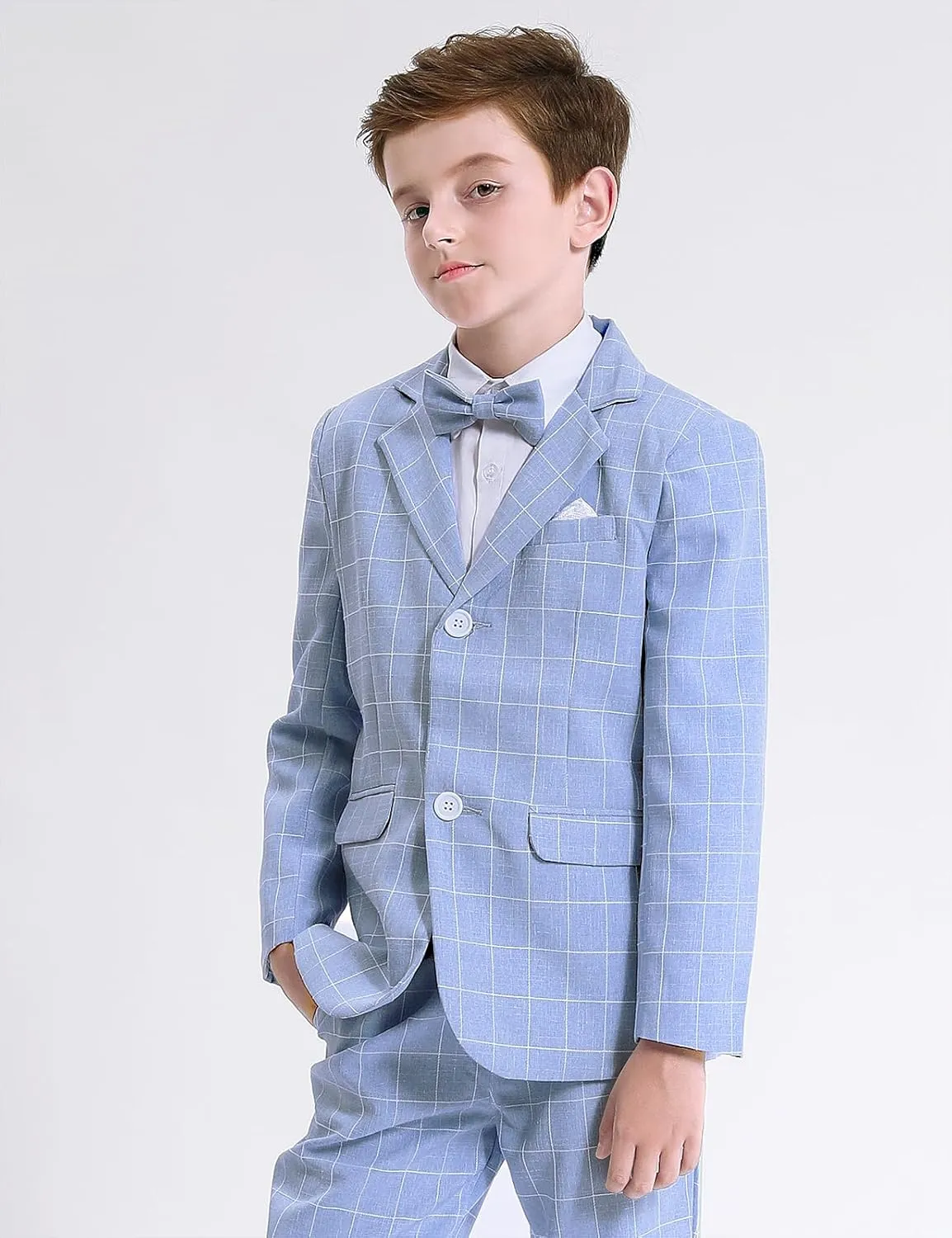 A&J DESIGN Boys' 2-Piece Suits Set Jacket Pants Bow Tie Kids Plaid Formal Outfits