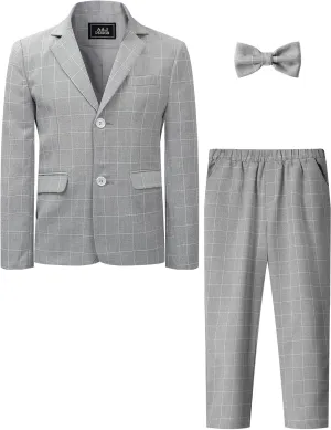 A&J DESIGN Boys' 2-Piece Suits Set Jacket Pants Bow Tie Kids Plaid Formal Outfits