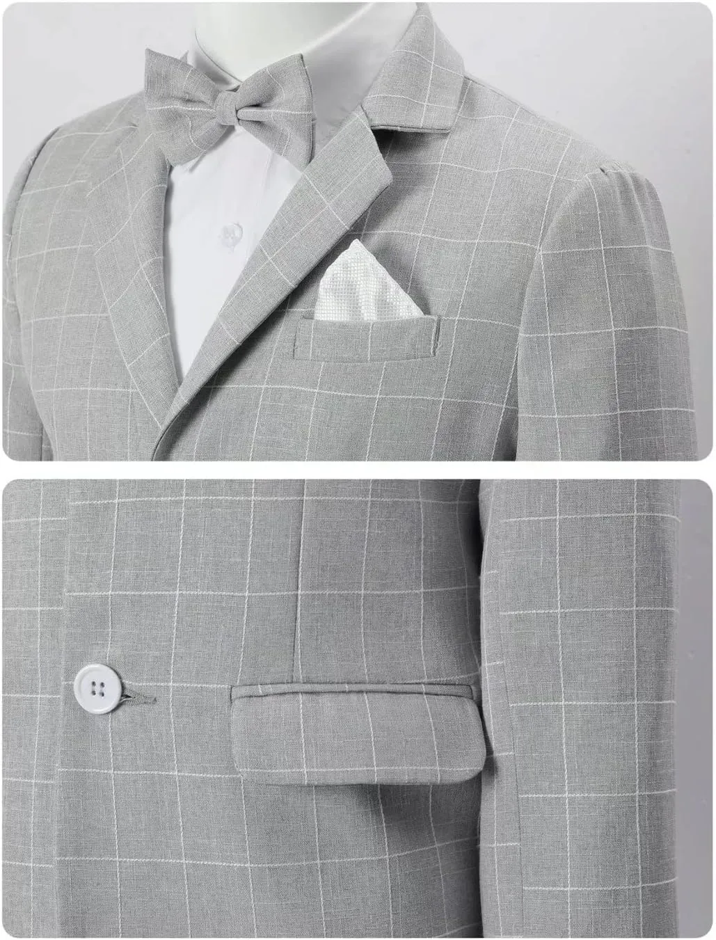 A&J DESIGN Boys' 2-Piece Suits Set Jacket Pants Bow Tie Kids Plaid Formal Outfits