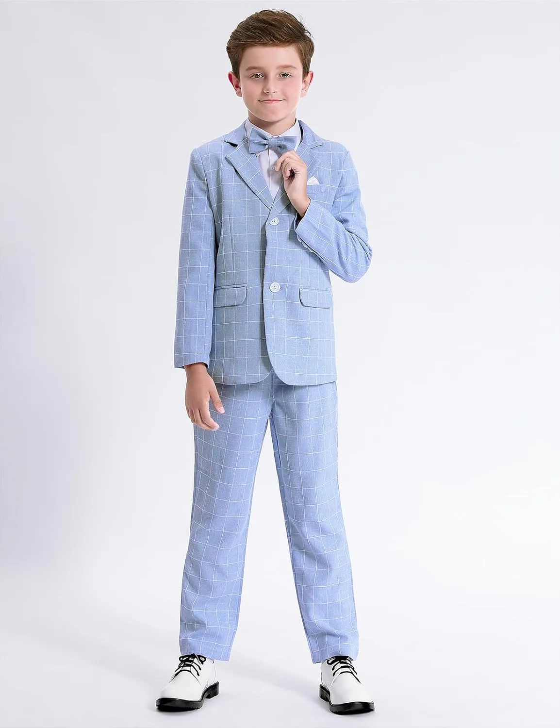 A&J DESIGN Boys' 2-Piece Suits Set Jacket Pants Bow Tie Kids Plaid Formal Outfits