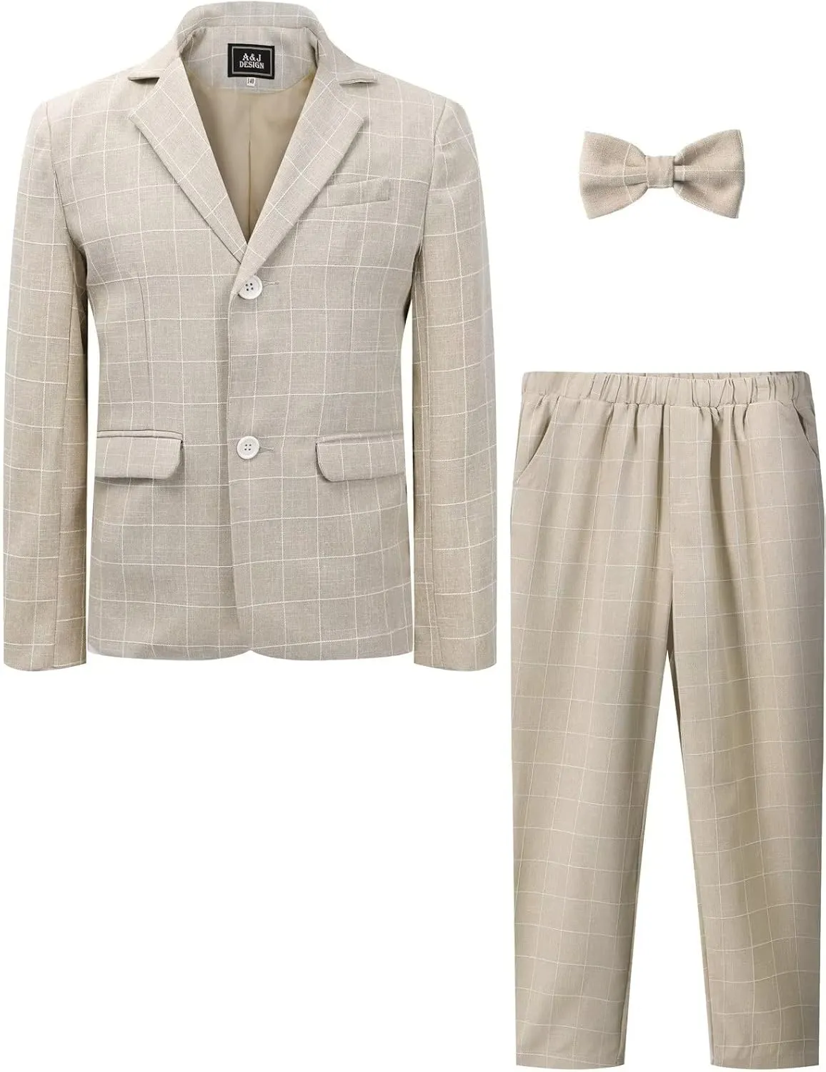 A&J DESIGN Boys' 2-Piece Suits Set Jacket Pants Bow Tie Kids Plaid Formal Outfits