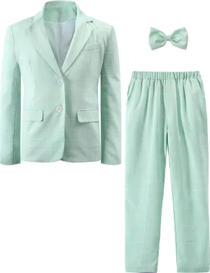 A&J DESIGN Boys' 2-Piece Suits Set Jacket Pants Bow Tie Kids Plaid Formal Outfits