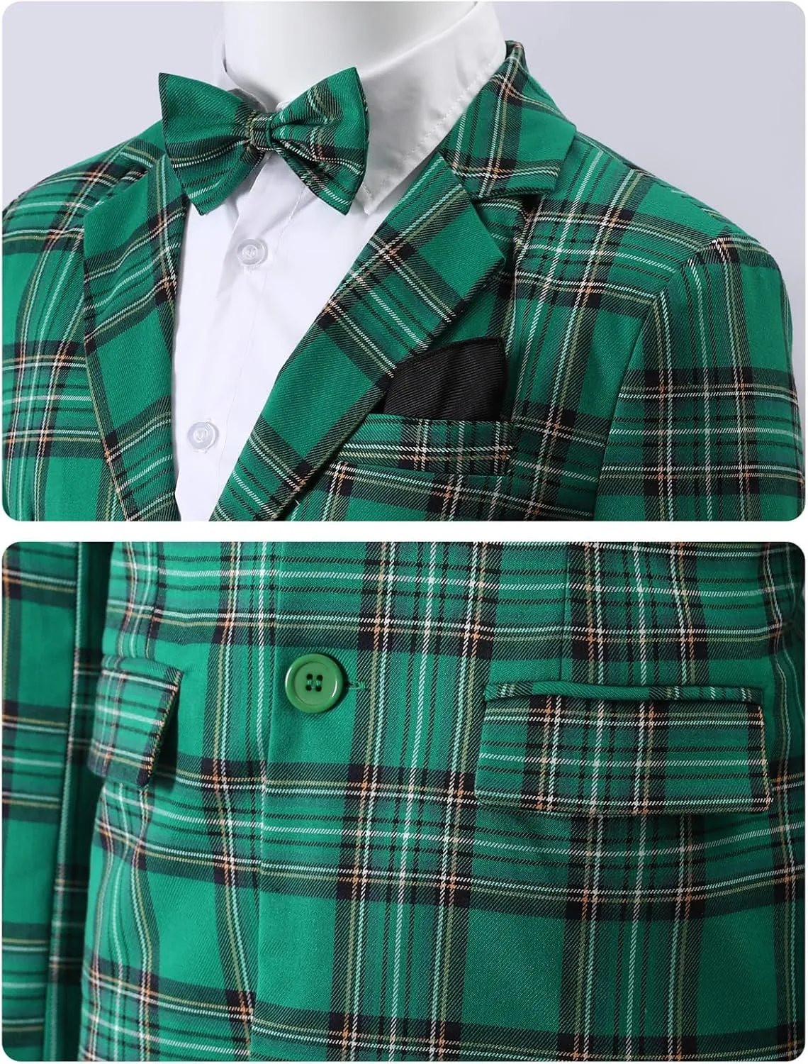 A&J DESIGN Boys' 2-Piece Suits Set Jacket Pants Bow Tie Kids Plaid Formal Outfits