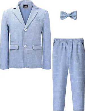A&J DESIGN Boys' 2-Piece Suits Set Jacket Pants Bow Tie Kids Plaid Formal Outfits