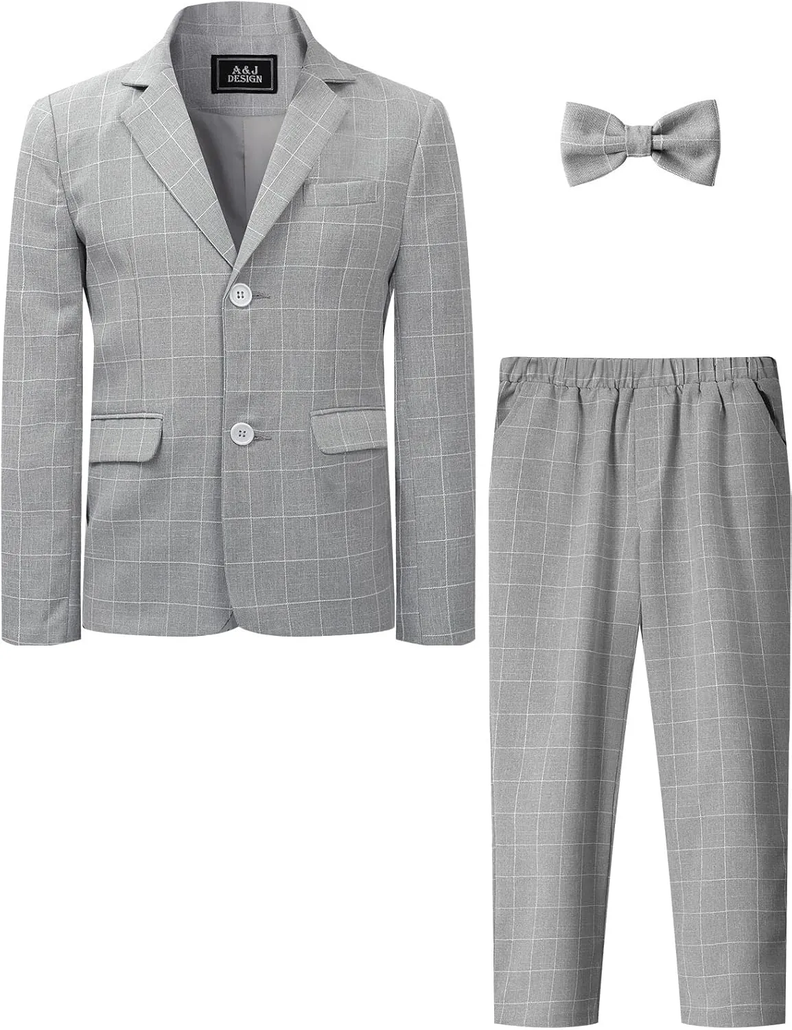 A&J DESIGN Boys' 2-Piece Suits Set Jacket Pants Bow Tie Kids Plaid Formal Outfits