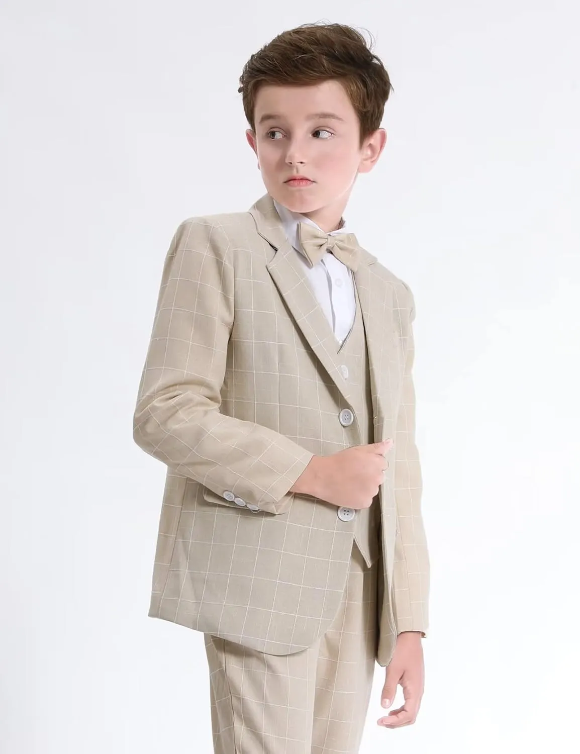 A&J DESIGN Boys' 2-Piece Suits Set Jacket Pants Bow Tie Kids Plaid Formal Outfits
