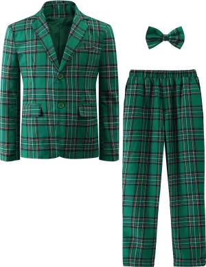 A&J DESIGN Boys' 2-Piece Suits Set Jacket Pants Bow Tie Kids Plaid Formal Outfits