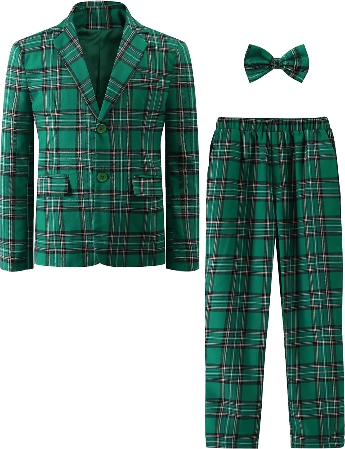 A&J DESIGN Boys' 2-Piece Suits Set Jacket Pants Bow Tie Kids Plaid Formal Outfits