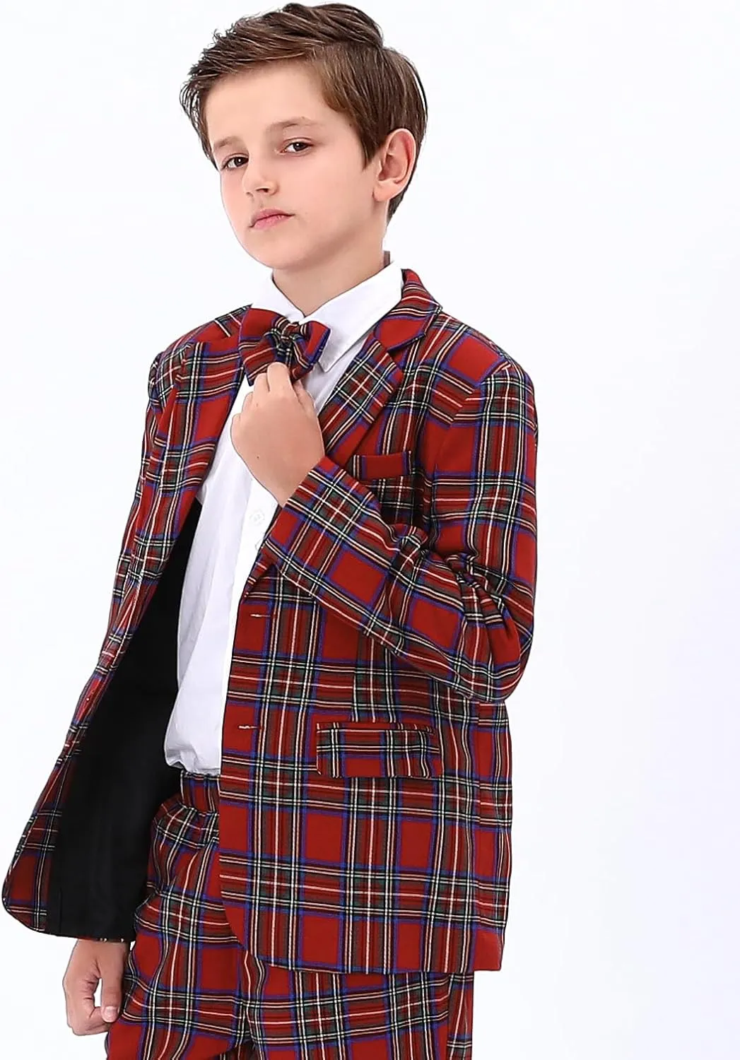 A&J DESIGN Boys' 2-Piece Suits Set Jacket Pants Bow Tie Kids Plaid Formal Outfits