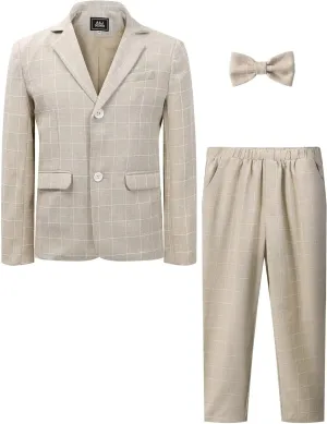 A&J DESIGN Boys' 2-Piece Suits Set Jacket Pants Bow Tie Kids Plaid Formal Outfits