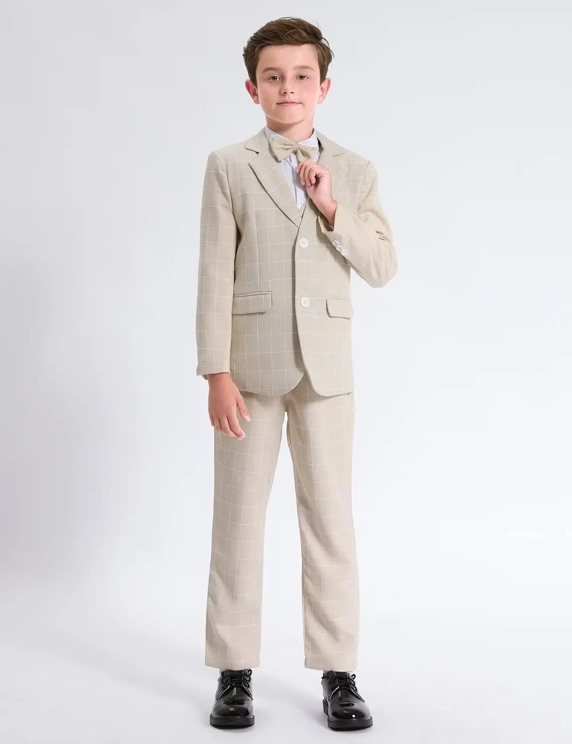 A&J DESIGN Boys' 2-Piece Suits Set Jacket Pants Bow Tie Kids Plaid Formal Outfits