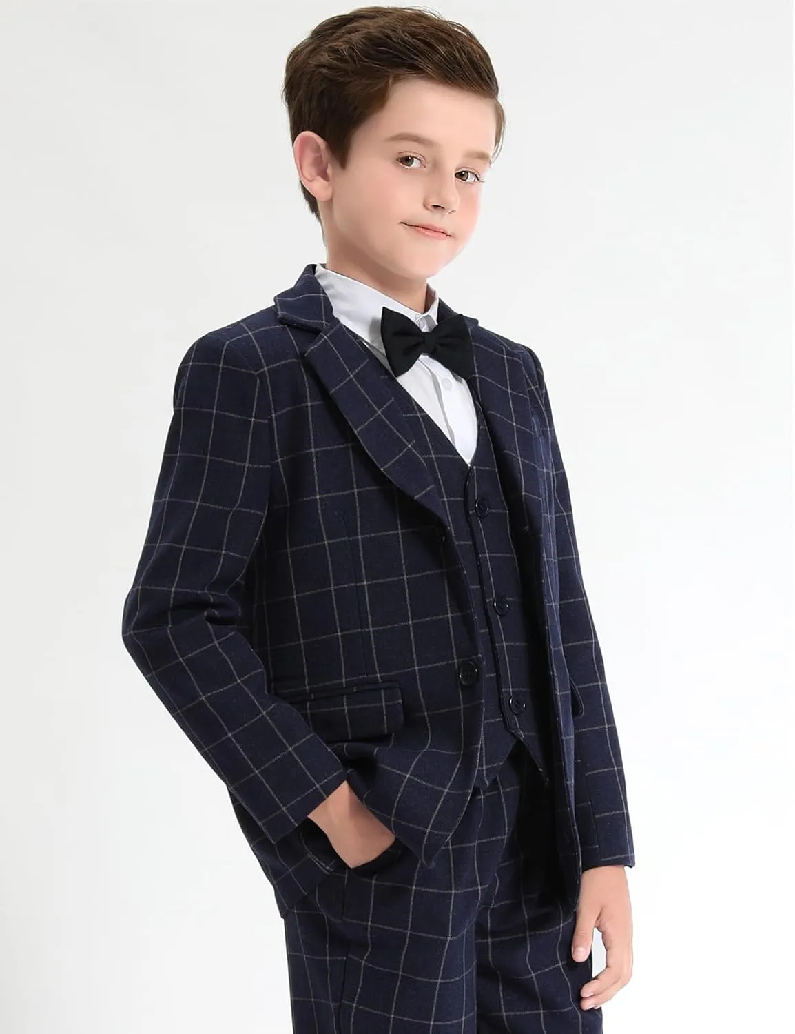 A&J DESIGN Boys' 3-Piece Suits Set Thick Jacket Pants Bow Tie Kids Plaid Formal Outfits