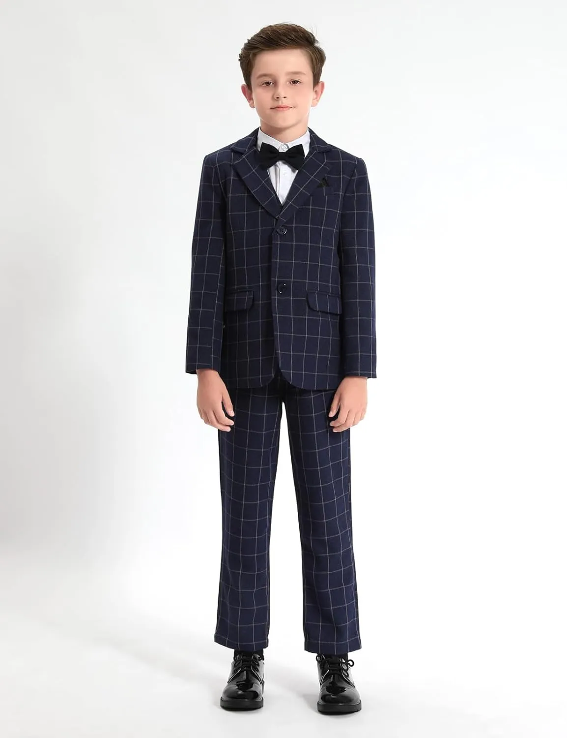 A&J DESIGN Boys' 3-Piece Suits Set Thick Jacket Pants Bow Tie Kids Plaid Formal Outfits