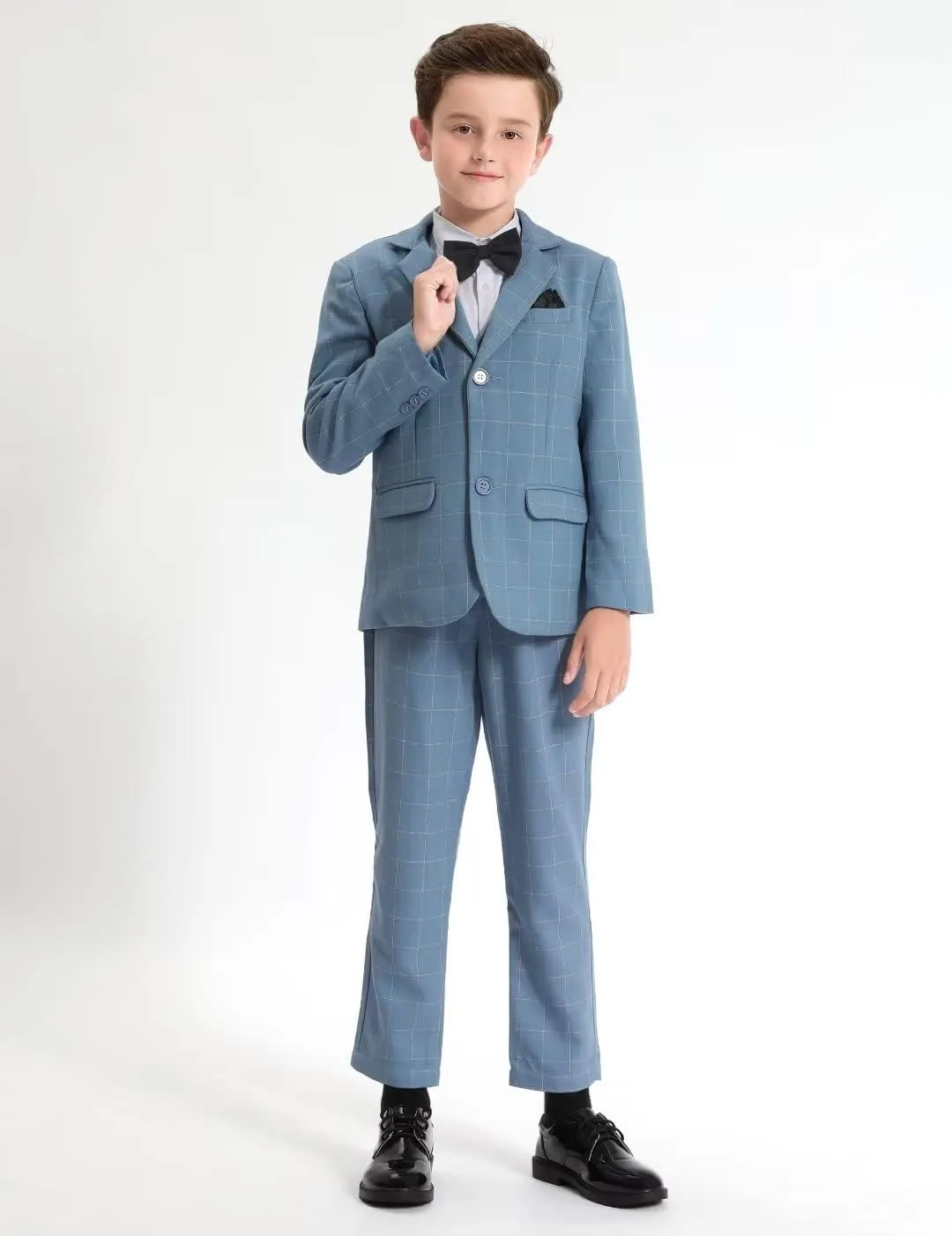 A&J DESIGN Boys' 3-Piece Suits Set Thick Jacket Pants Bow Tie Kids Plaid Formal Outfits