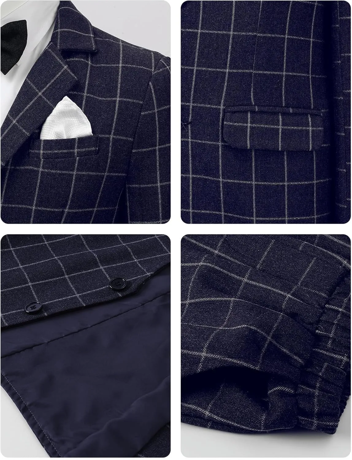 A&J DESIGN Boys' 3-Piece Suits Set Thick Jacket Pants Bow Tie Kids Plaid Formal Outfits