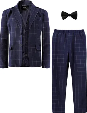 A&J DESIGN Boys' 3-Piece Suits Set Thick Jacket Pants Bow Tie Kids Plaid Formal Outfits