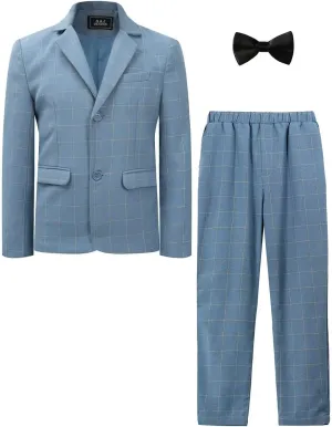 A&J DESIGN Boys' 3-Piece Suits Set Thick Jacket Pants Bow Tie Kids Plaid Formal Outfits