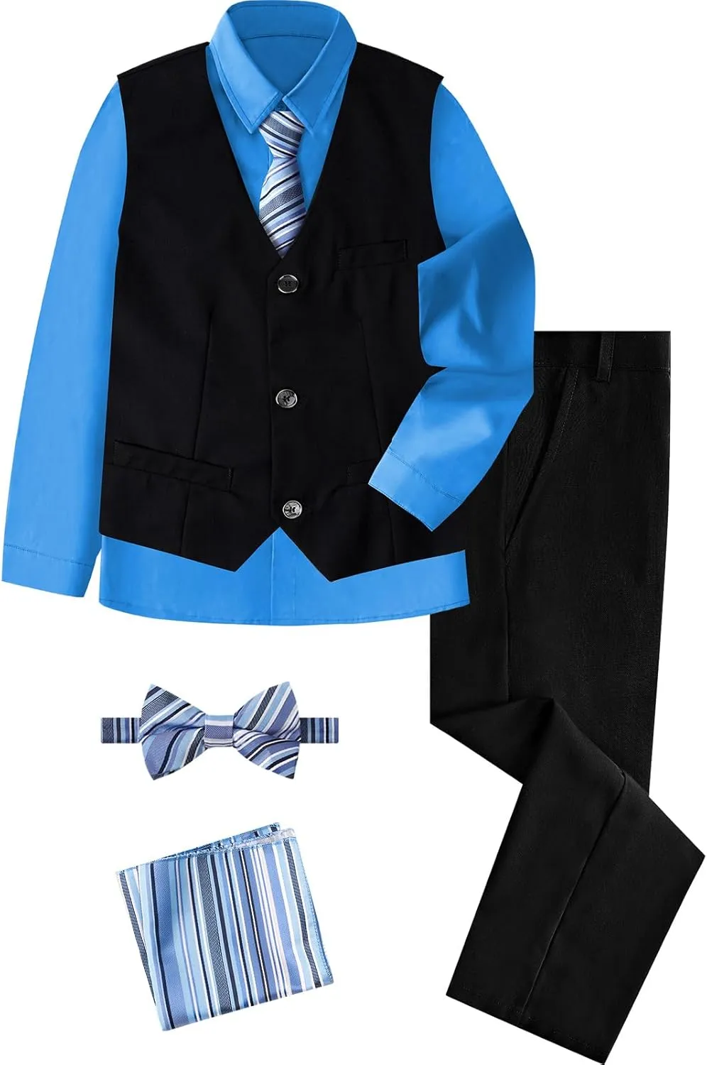 A&J DESIGN Boys 6-Piece Formal Suit Set with Dress Shirts, Vest, Pants, Tie, Bowtie and Pocket Square