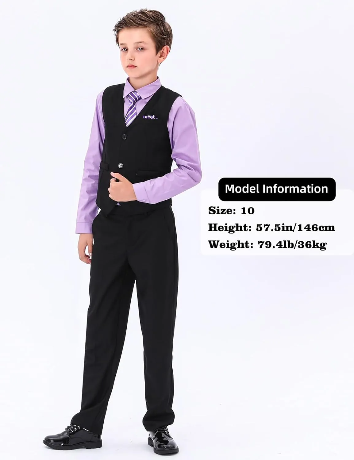 A&J DESIGN Boys 6-Piece Formal Suit Set with Dress Shirts, Vest, Pants, Tie, Bowtie and Pocket Square