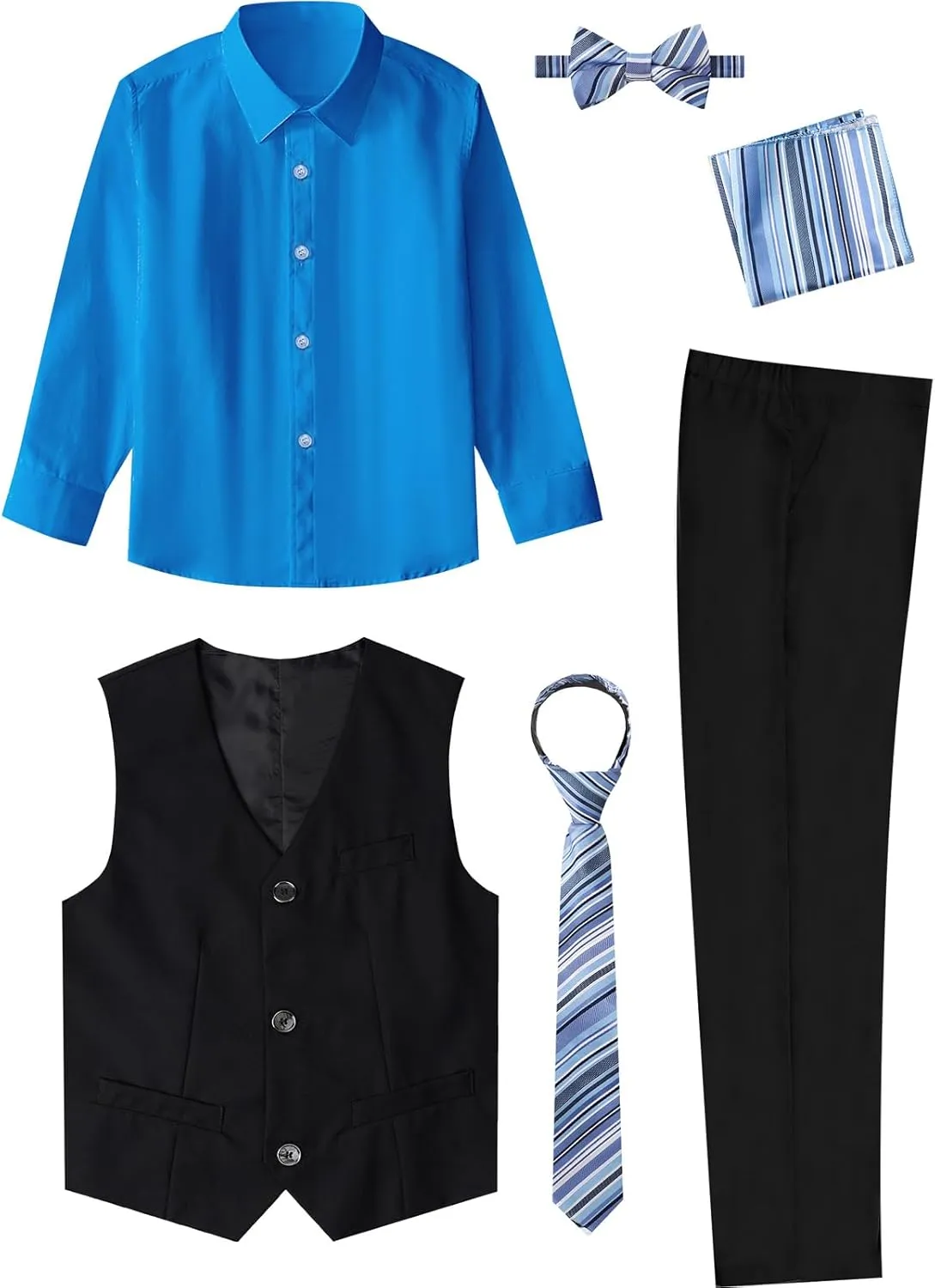 A&J DESIGN Boys 6-Piece Formal Suit Set with Dress Shirts, Vest, Pants, Tie, Bowtie and Pocket Square
