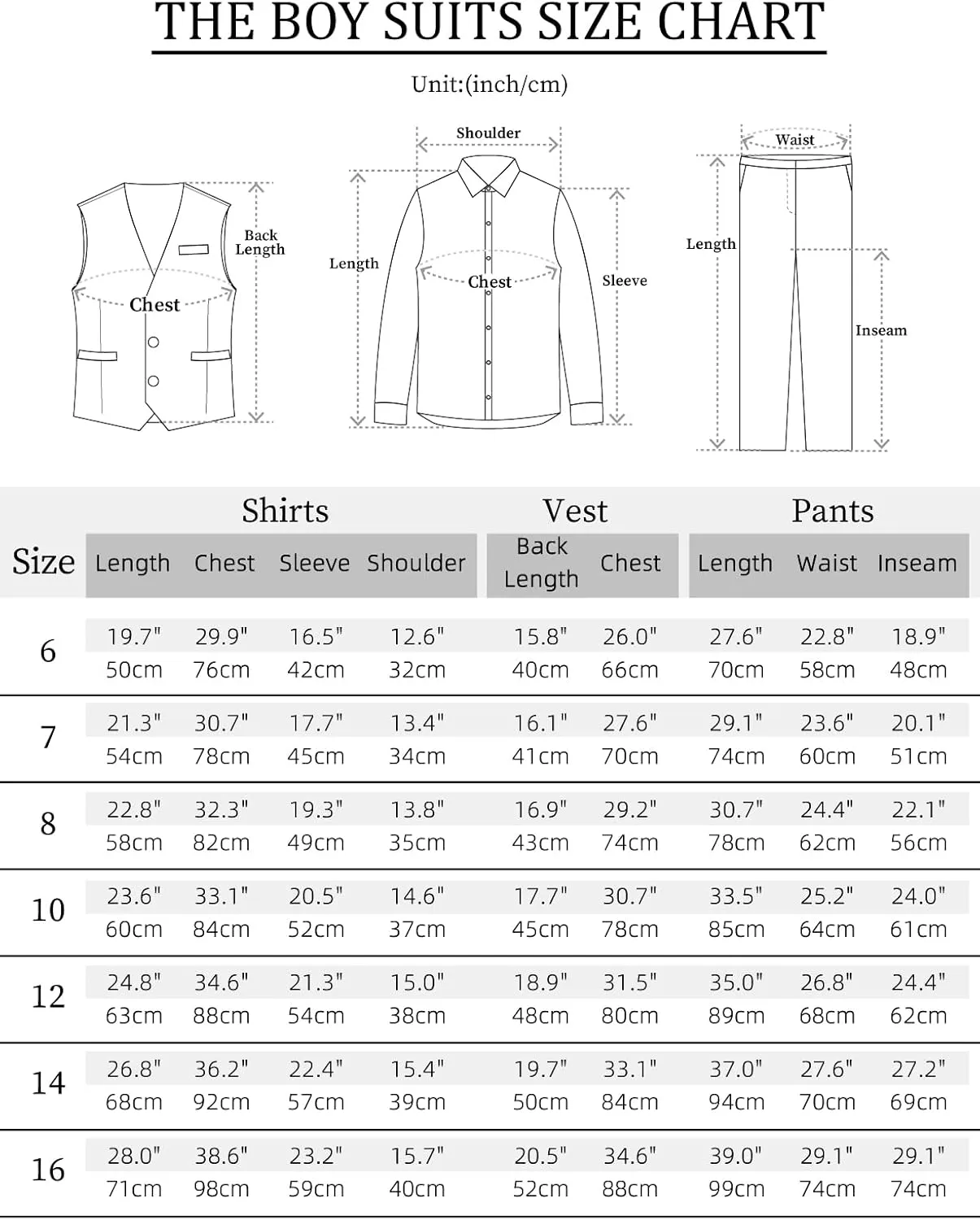 A&J DESIGN Boys 6-Piece Formal Suit Set with Dress Shirts, Vest, Pants, Tie, Bowtie and Pocket Square