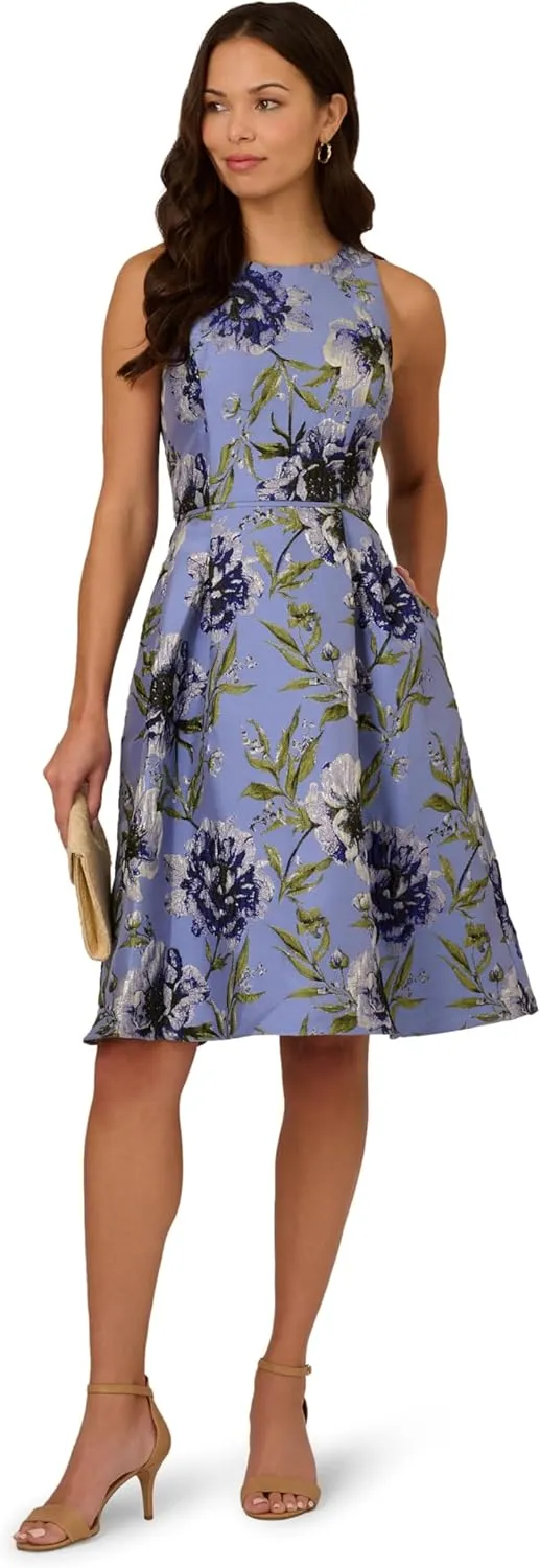 Adrianna Papell Women's Beaded Jacquard Short Dress