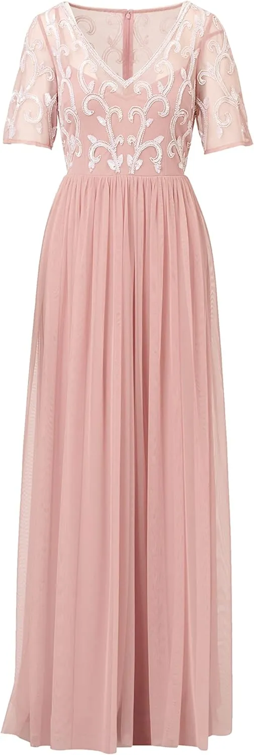 Adrianna Papell Women's Beaded Mesh Covered Gown