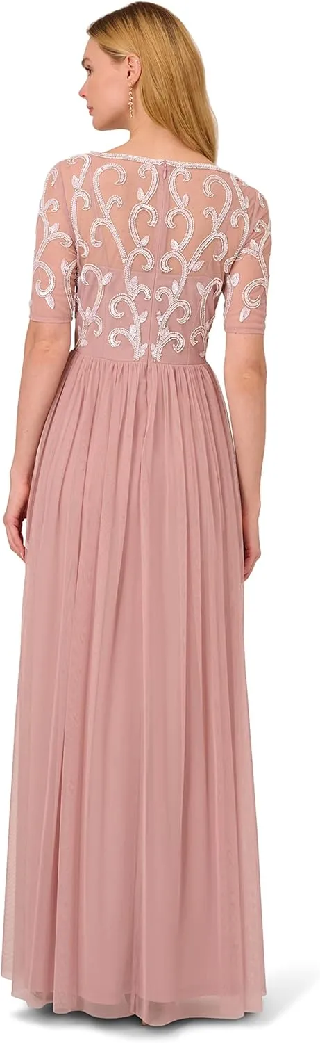 Adrianna Papell Women's Beaded Mesh Covered Gown