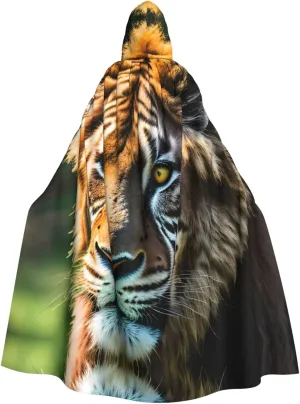 African Animals Print Halloween Cloak Men Cape Renaissance Cloak With Hood, For Adult Cosplay Party Costume