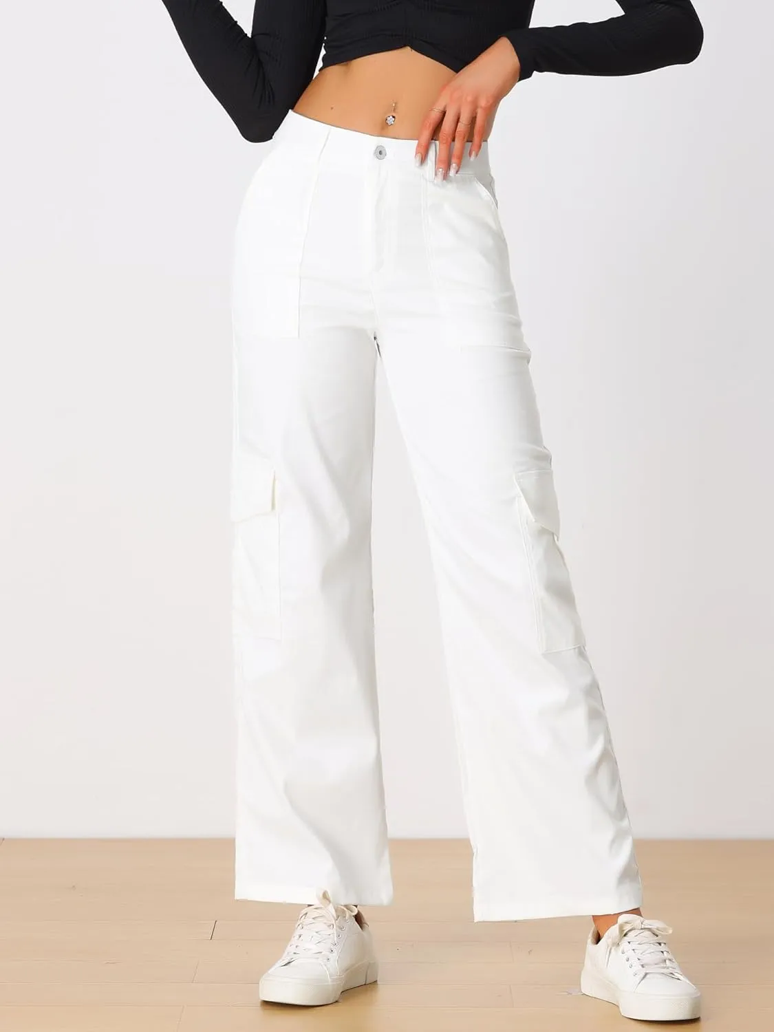 Allegra K Women's Cargo Pants Mid Rise Baggy Wide Leg Pockets Y2K Casual Pants