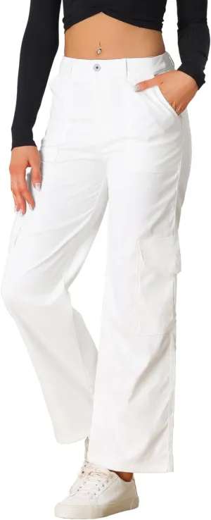 Allegra K Women's Cargo Pants Mid Rise Baggy Wide Leg Pockets Y2K Casual Pants