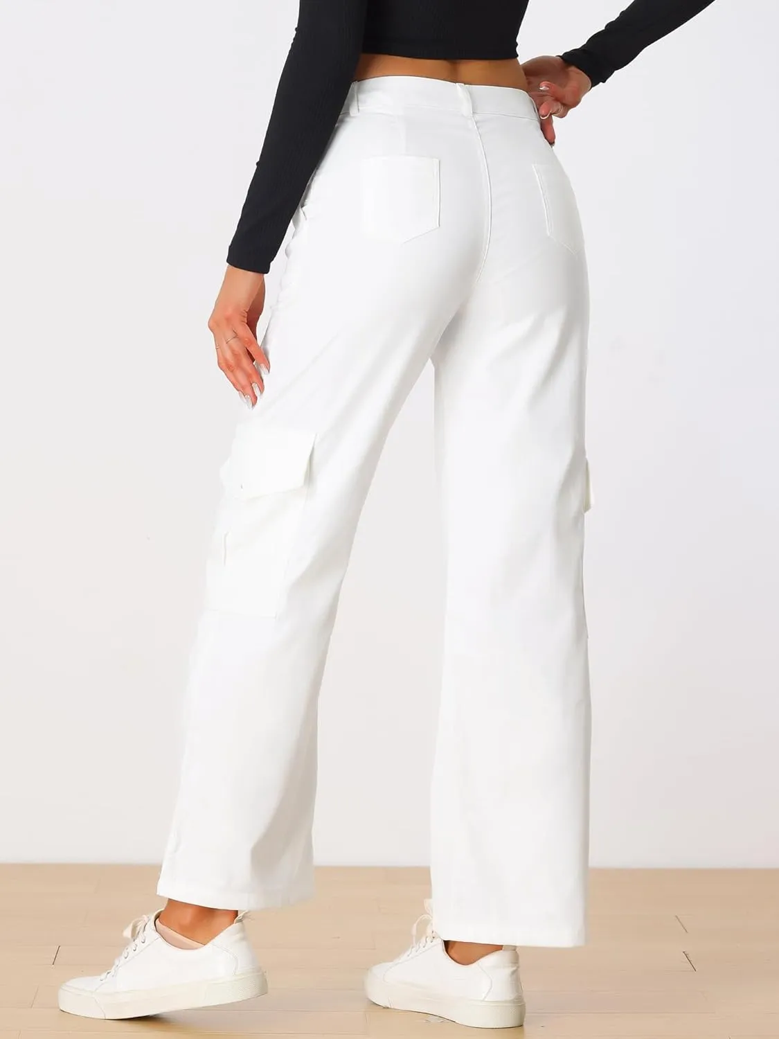 Allegra K Women's Cargo Pants Mid Rise Baggy Wide Leg Pockets Y2K Casual Pants