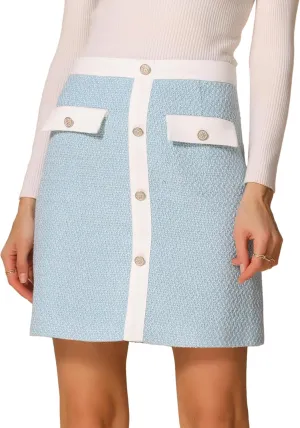 Allegra K Women's Tweed Plaid High Waist Button Decor Bodycon Elegant Office Mini Skirt