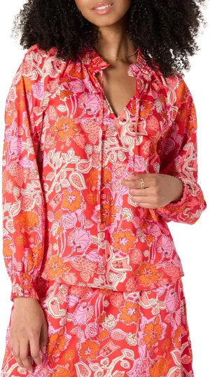 Amazon Essentials Women's Relaxed-Fit Ruffle-Neck Cotton Sateen Long-Sleeve Blouse (Skirt Sold Seperately)