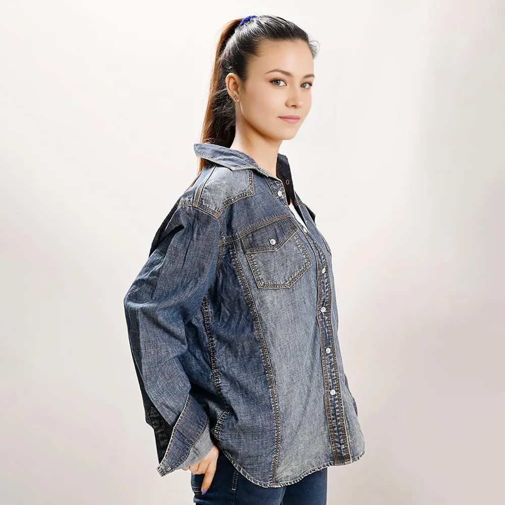American Darling Genuine leather Hand tooled hand carved Women 100% cotton Denim Blazer dress jacket ladies | Vintage Jacket
